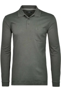 RAGMAN Modern Fit Longsleeve Poloshirt Grau, Meliert