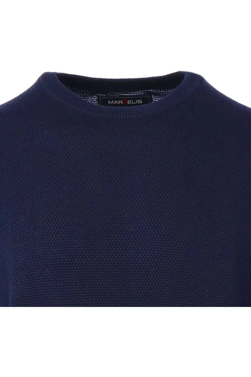 Marvelis Modern Fit Herren StrickpulloverRundhals Dunkelblau 2 Marvelis Modern Fit Herren StrickpulloverRundhals Dunkelblau – Bild 2