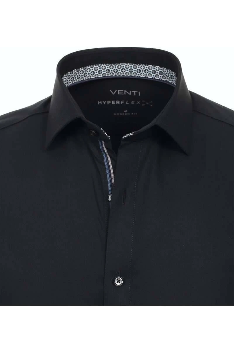 Venti Modern Fit Hemd Schwarz, Einfarbig 2 Venti Modern Fit Hemd Schwarz, Einfarbig – Bild 2