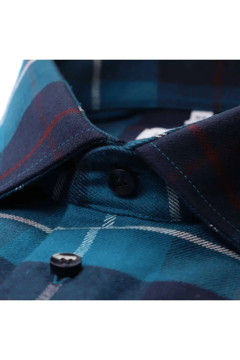 Seidensticker Slim Fit Flanellhemd Türkis, Kariert 2 Seidensticker Slim Fit Flanellhemd Türkis, Kariert – Bild 2