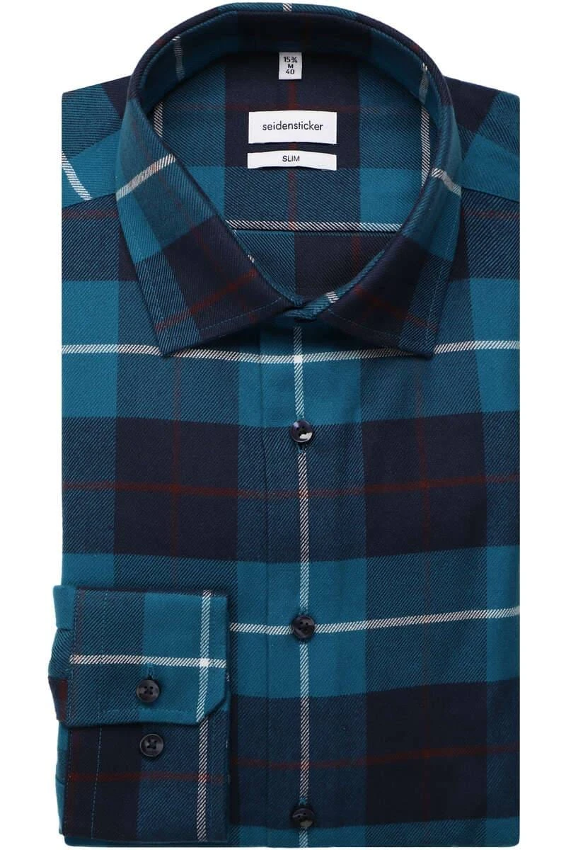 Seidensticker Slim Fit Flanellhemd Türkis, Kariert 1 Seidensticker Slim Fit Flanellhemd Türkis, Kariert
