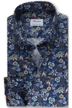 Stenströms Slimline Hemd Navy, Blumen
