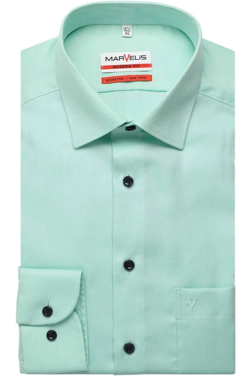 Marvelis Modern Fit Hemd Hellgrün, Faux-uni 1 Marvelis Modern Fit Hemd Hellgrün, Faux-uni