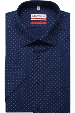 Marvelis Modern Fit Hemd Marine, Gemustert
