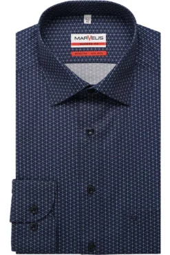 Marvelis Modern Fit Hemd Marine/weiss, Gemustert