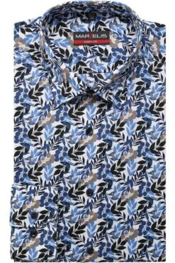 Marvelis Body Fit Hemd Bleu, Gemustert