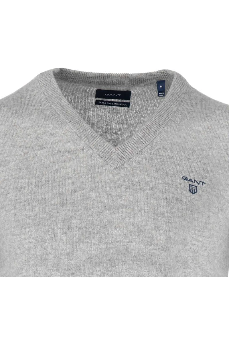 GANT Regular Fit Herren Pullover V-Ausschnitt Hellgrau 2 GANT Regular Fit Herren Pullover V-Ausschnitt Hellgrau – Bild 2