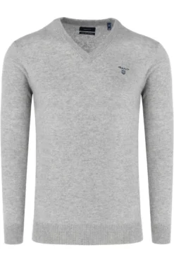 GANT Regular Fit Herren Pullover V-Ausschnitt Hellgrau