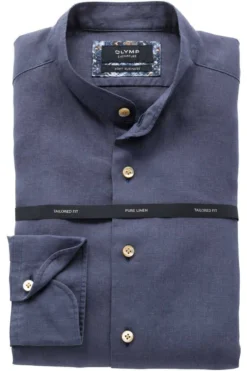 OLYMP SIGNATURE Soft Business Tailored Fit Leinenhemd Nachtblau, Einfarbig