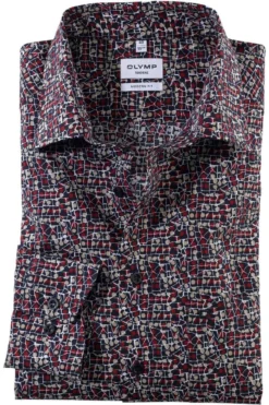 OLYMP Tendenz Modern Fit Hemd Rot/blau/beige, Gemustert