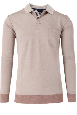 Redmond Regular Fit Longsleeve Poloshirt Beige, Einfarbig