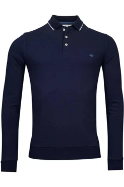 Baileys Modern Fit Longsleeve Poloshirt Navy, Einfarbig
