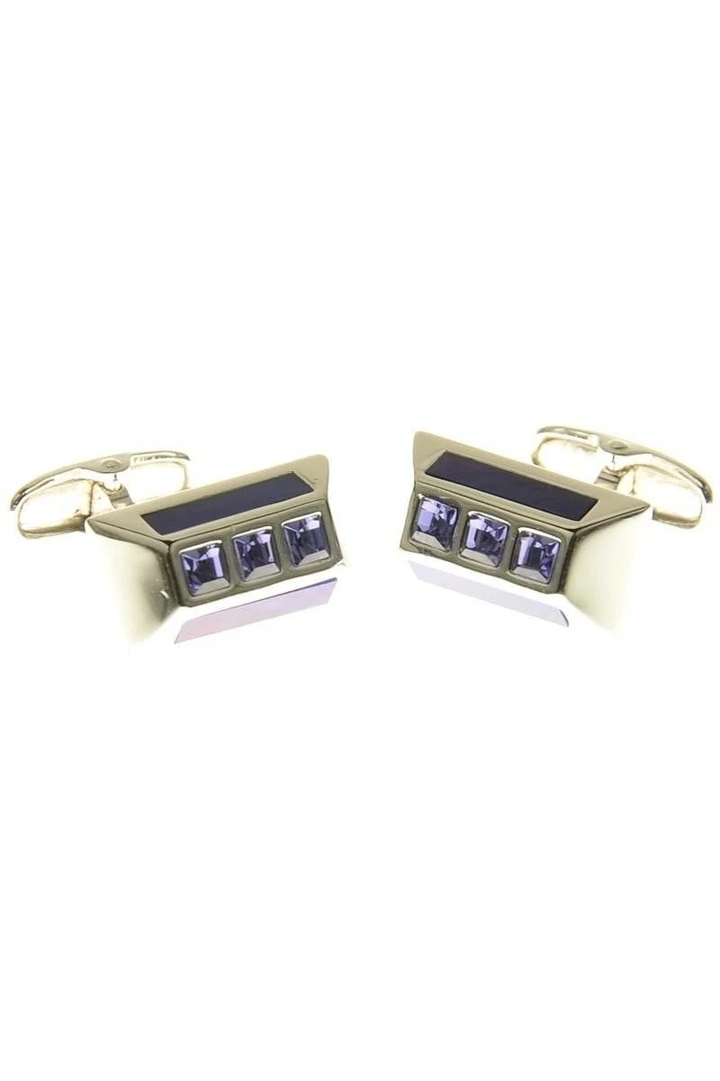 Franco Baresi ManschettenknöpfeTrapezprisma Mit Kristallen Und Lackeinlage Silber/blau 1 Franco Baresi ManschettenknöpfeTrapezprisma Mit Kristallen Und Lackeinlage Silber/blau