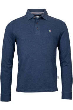 Giordano Comfort Fit Longsleeve Poloshirt Blau, Einfarbig