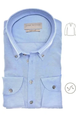 John Miller Slim Fit Longsleeve Poloshirt Blau, Einfarbig