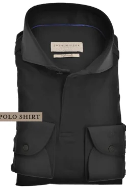 John Miller Slim Fit Longsleeve Poloshirt Schwarz, Einfarbig