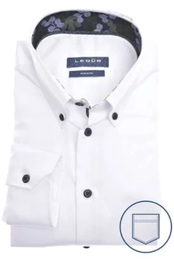 Ledȗb Modern Fit Hemd Weiss, Einfarbig