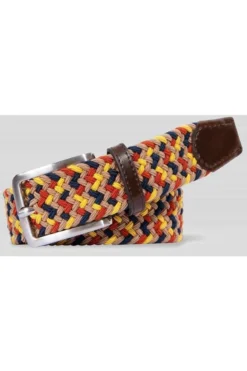 Meyer Herren Gürtel Aus 55% Polyester / 45% Elasthan, Patte Aus Leder3,5 Cm Rot/gelb, Strukturiert