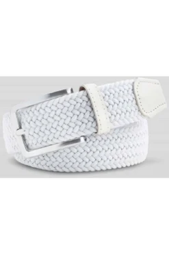 Meyer Herren Gürtel Aus 55% Polyester / 45% Elasthan, Patte Aus Leder3,5 Cm Weiss, Strukturiert