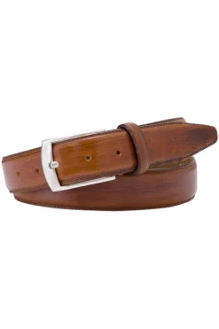 Profuomo Herren Gürtel Aus Echt Leder3,5 Cm Cognac, Handpoliert