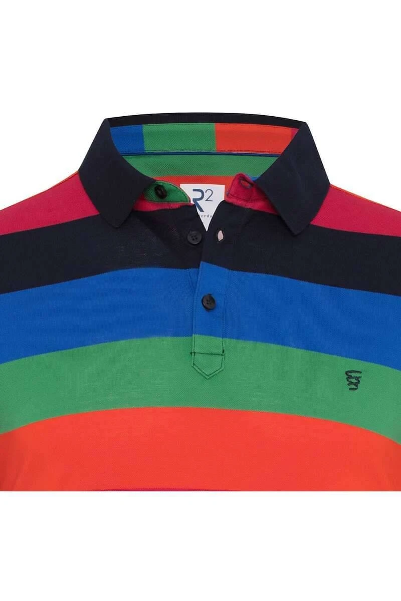 R2 Amsterdam Modern Fit Poloshirt Blau/bunt, Querstreifen 2 R2 Amsterdam Modern Fit Poloshirt Blau/bunt, Querstreifen – Bild 2