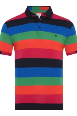 R2 Amsterdam Modern Fit Poloshirt Blau/bunt, Querstreifen