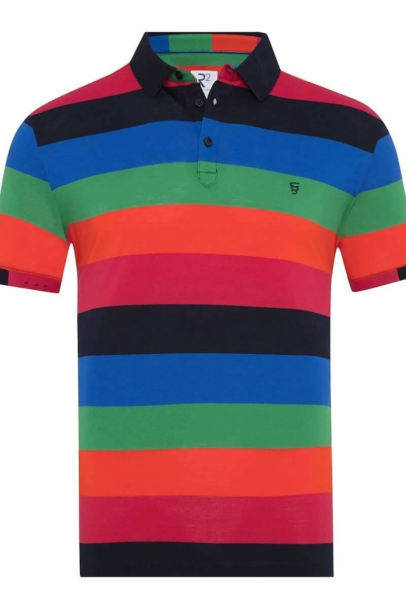 R2 Amsterdam Modern Fit Poloshirt Blau/bunt, Querstreifen 1 R2 Amsterdam Modern Fit Poloshirt Blau/bunt, Querstreifen