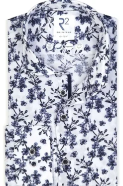R2 Amsterdam Modern Fit Hemd Blau, Gemustert