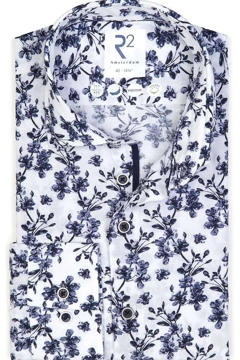 R2 Amsterdam Modern Fit Hemd Blau, Gemustert 1 R2 Amsterdam Modern Fit Hemd Blau, Gemustert