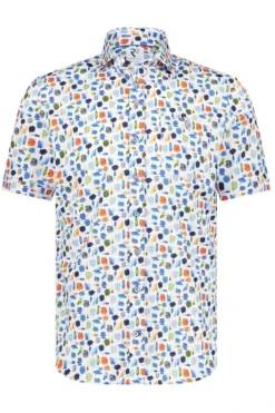R2 Amsterdam Modern Fit Hemd Blau/rot/weiss, Gemustert