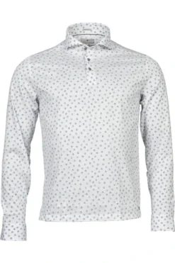 Thomas Maine Bari Tailored Fit Longsleeve Poloshirt Weiss, Gepunktet
