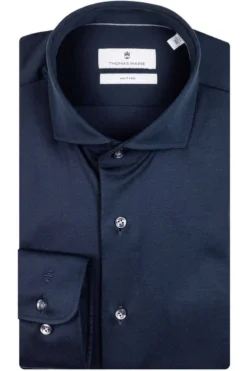 Thomas Maine Tailored Fit Jerseyhemd Navy, Einfarbig